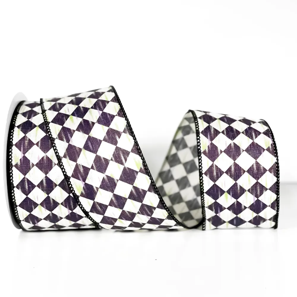 A&B Floral Antique Diamond Plaid Ribbon, 2.5" x 10yd.