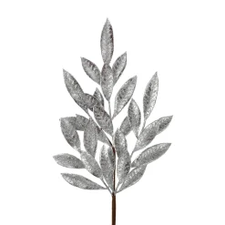 Regency Antique Silver Glittered Bay Leaf Spray