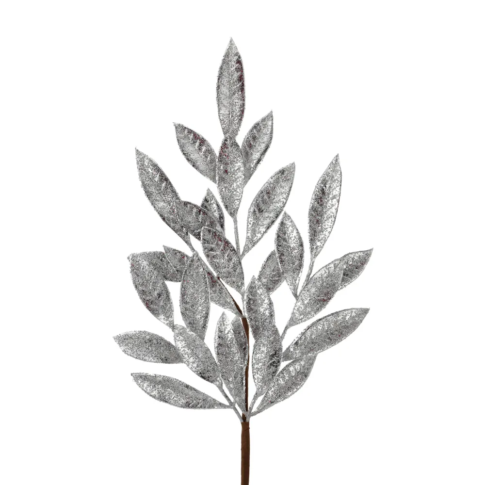 Regency Antique Silver Glittered Bay Leaf Spray