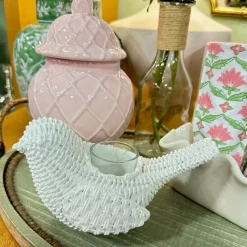 Two's Company Basket Weave Pattern Bird Cachepot