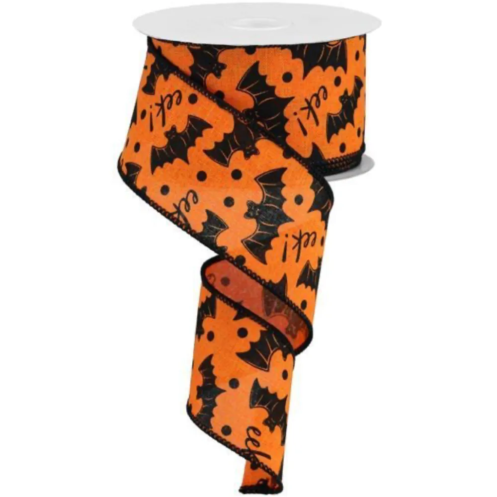 Craig Bachman Bats on Orange Royal Ribbon, 2.5" X 10YD