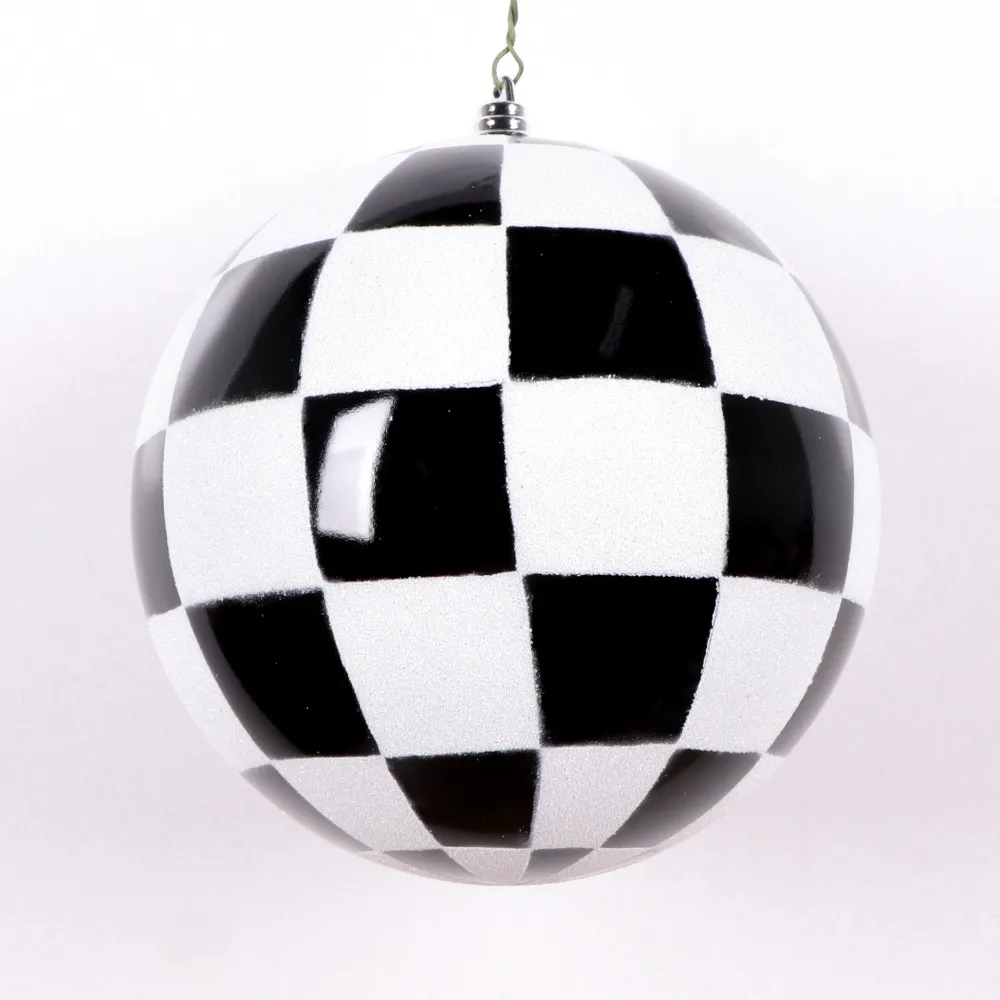 Farrisilk Black and White Check Ornament, 4"