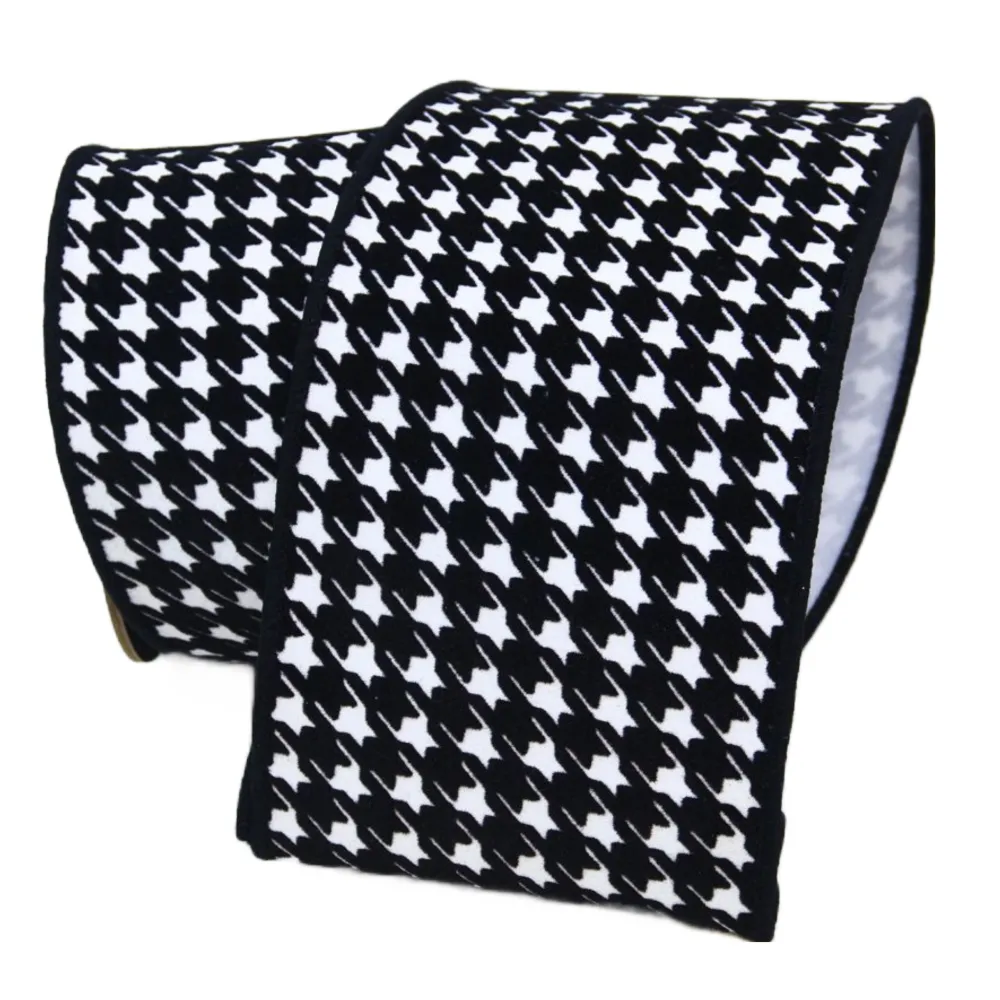 Farrisilk Black and White Houndstooth Ribbon 4"X10YD