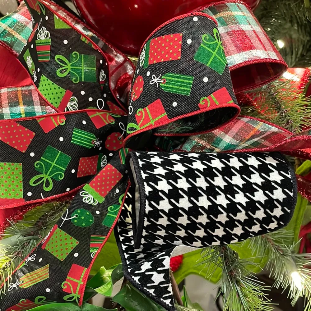 Farrisilk Black and White Houndstooth Ribbon 4"X10YD