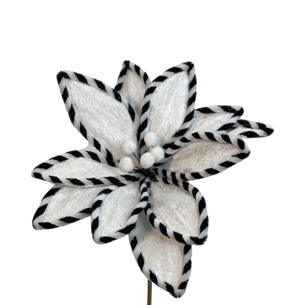 Liberty Floral Black and White Velvet Poinsettia Pick