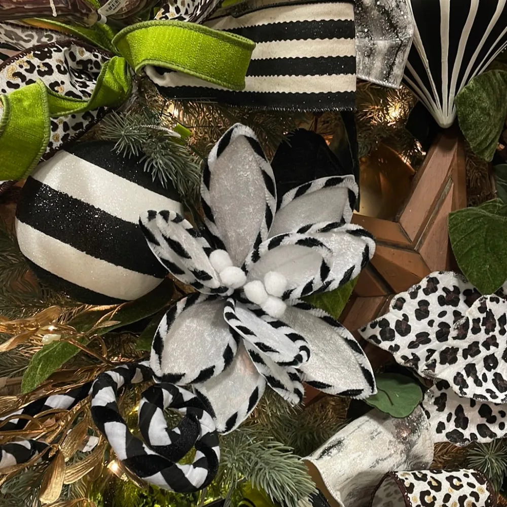 Liberty Floral Black and White Velvet Poinsettia Pick