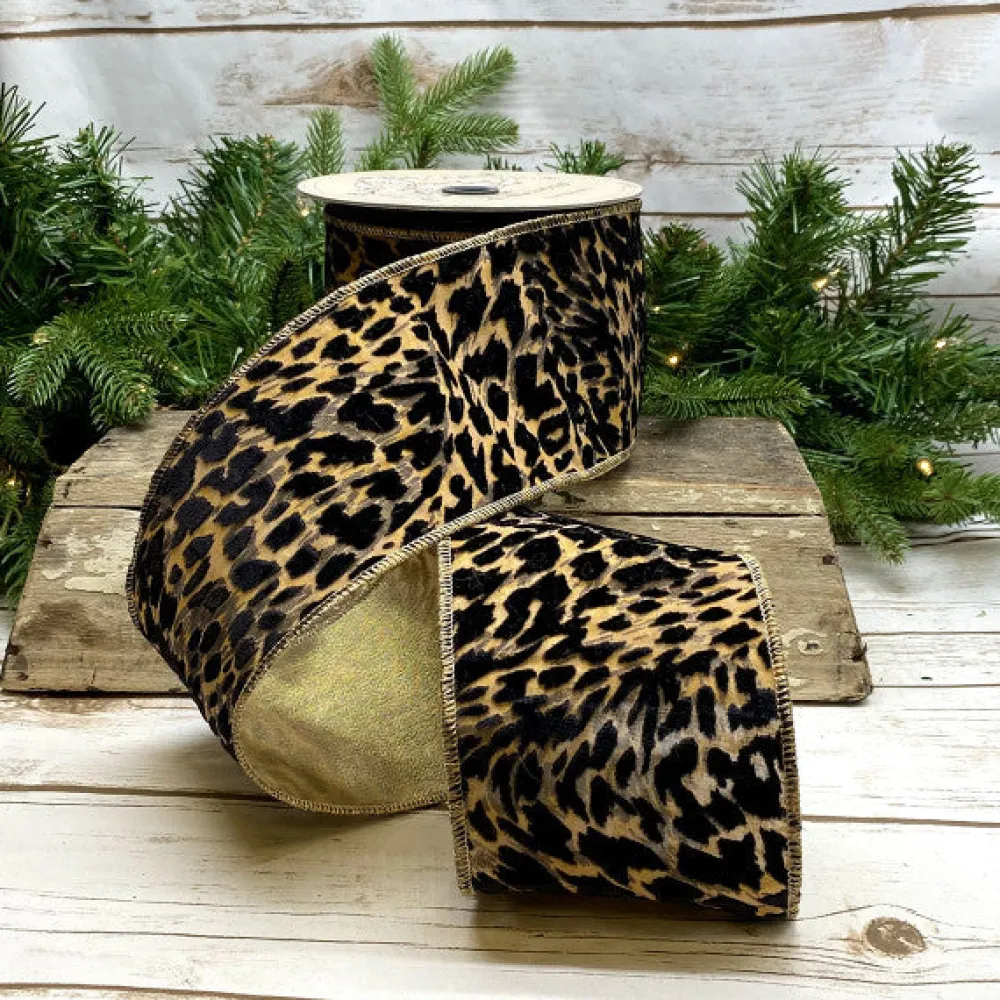 D. Stevens Black Leopard Jacquard Ribbon, 4" x 10yd.