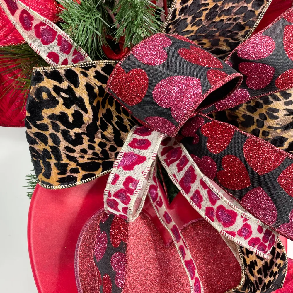 D. Stevens Black Leopard Jacquard Ribbon, 4" x 10yd.