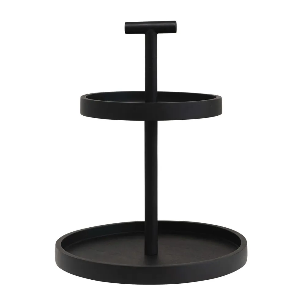 Creative Coop Black Mango Wood 2-Tier Tray with Handle