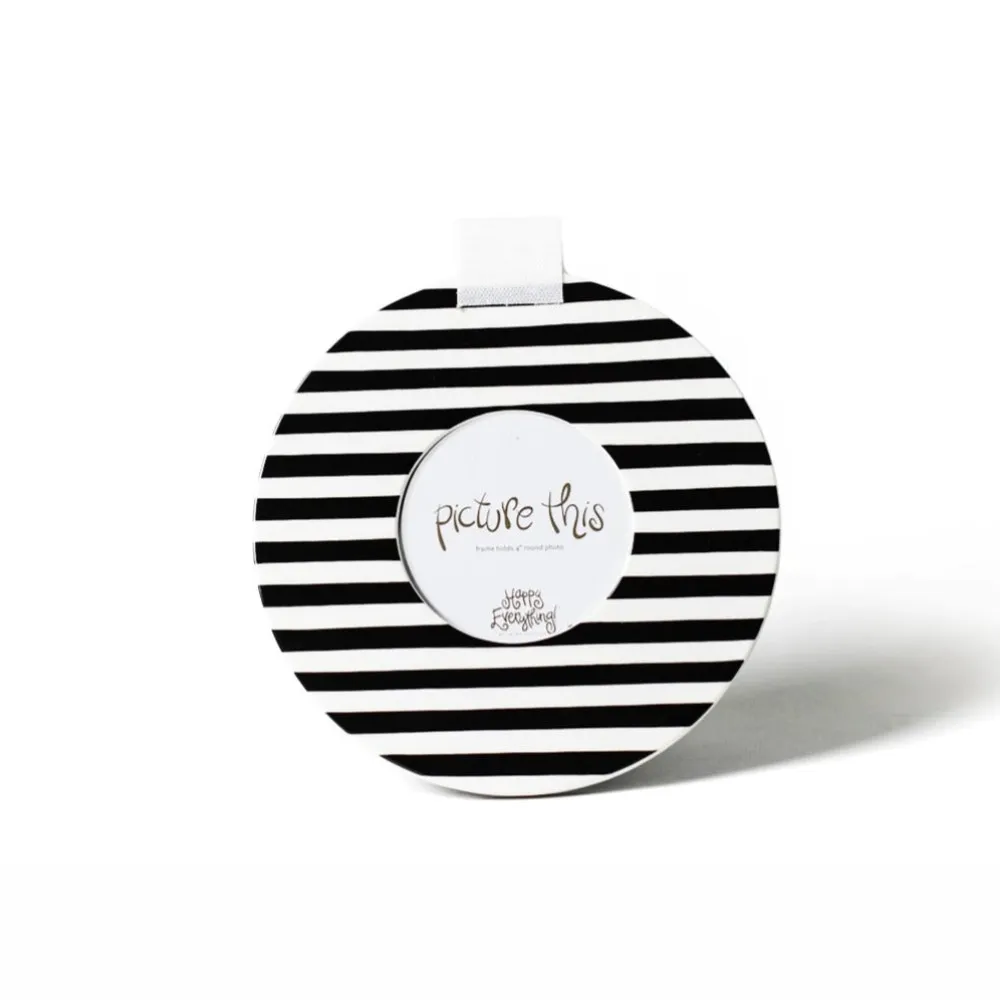 Happy Everything Black Medium Stripe Round Frame by !