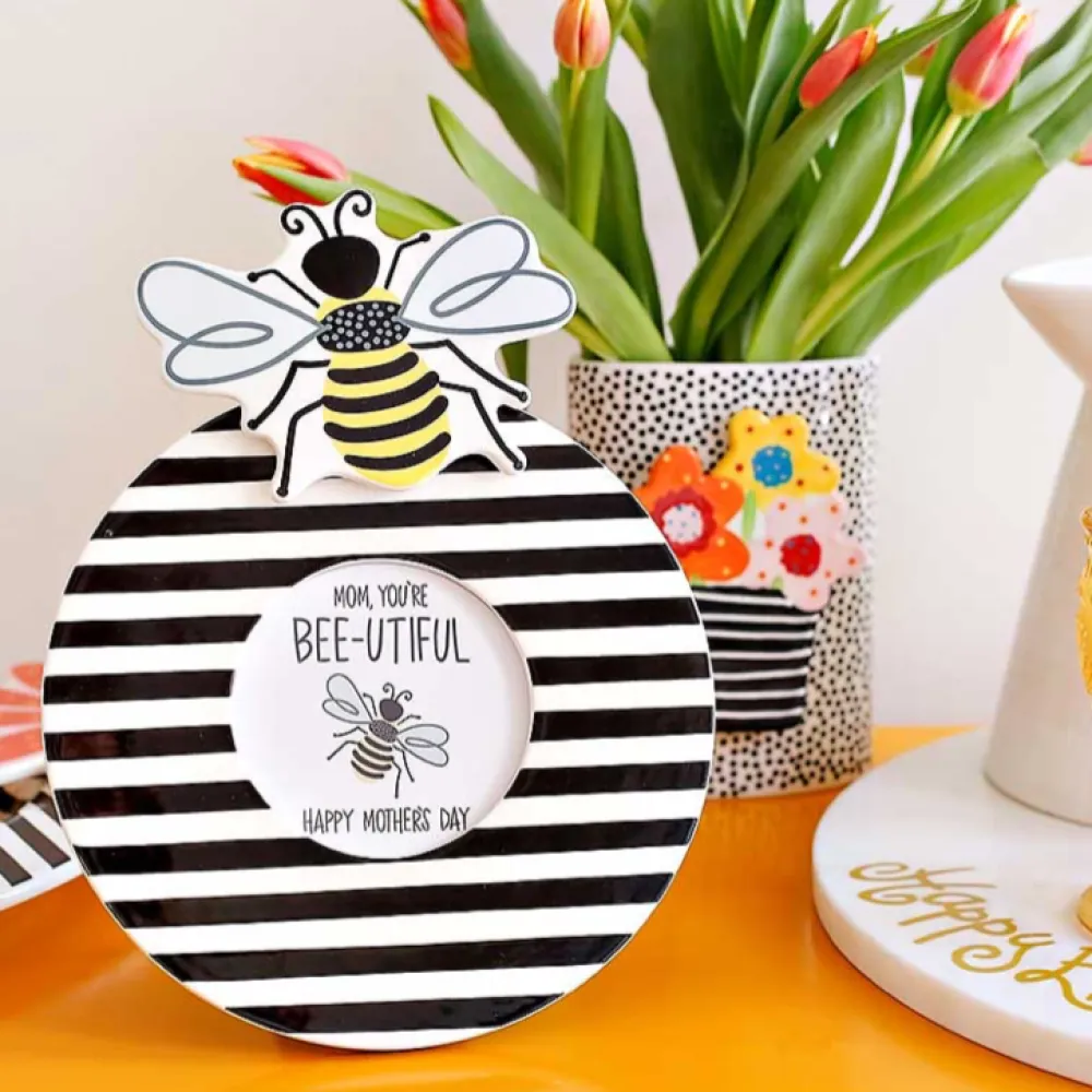 Happy Everything Black Medium Stripe Round Frame by !