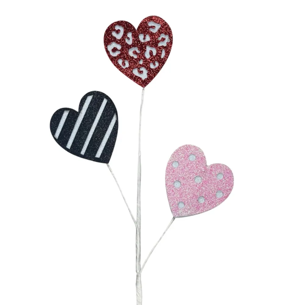 Craig Bachman Black Stripe, Red Pattern, Pink Dot Heart Glitter Pick, 25"