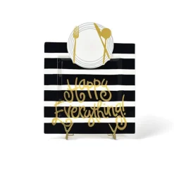 Happy Everything Black Stripe Square Big Entertaining Platter by !