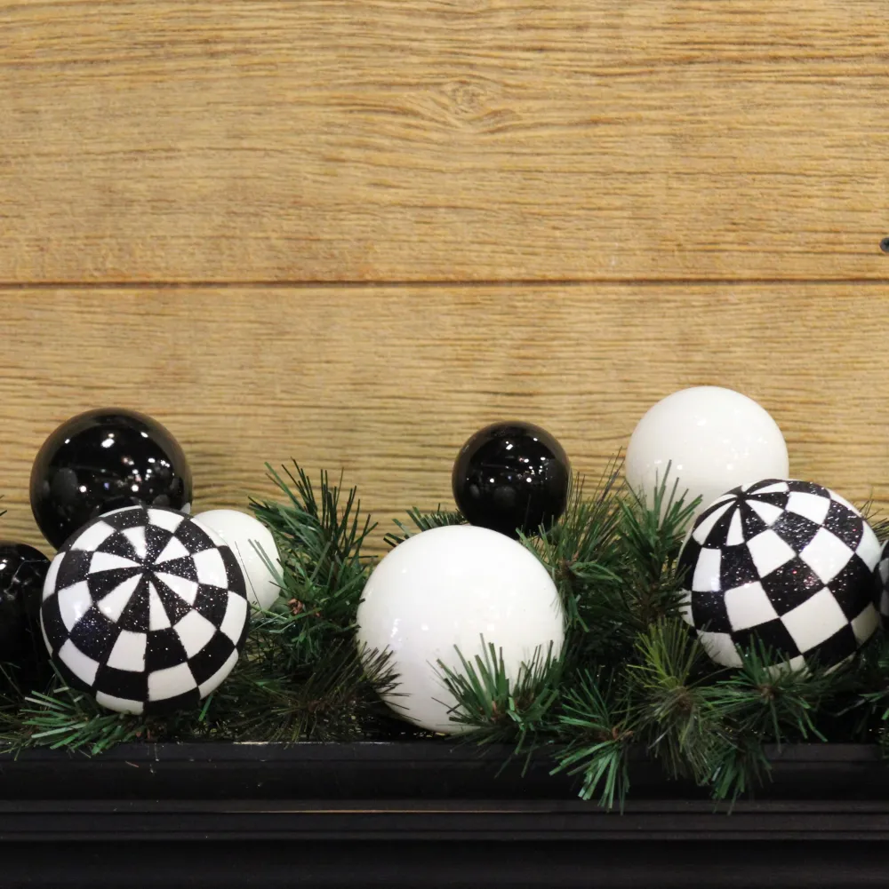 Farrisilk Black & White Check Ball Garland, 10'
