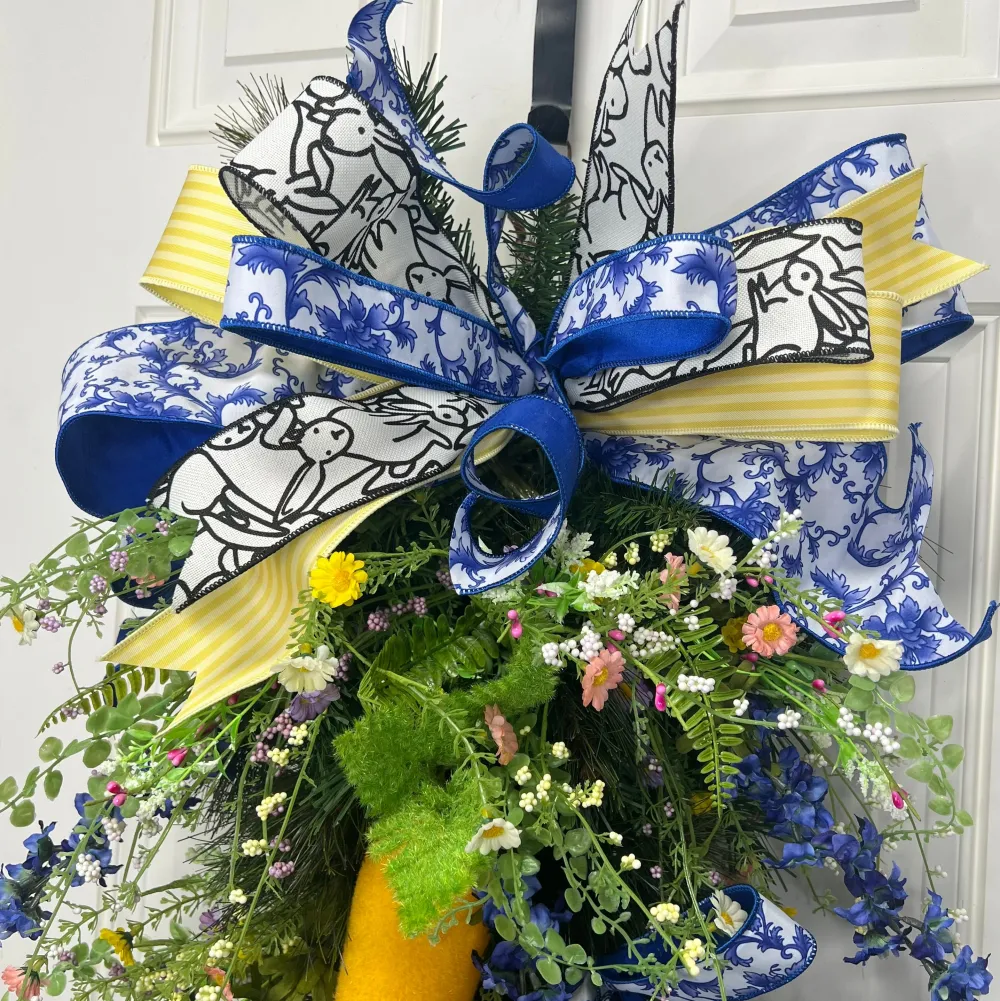 D. Stevens Blue Chinoiserie Ribbon, 4" X 10YD