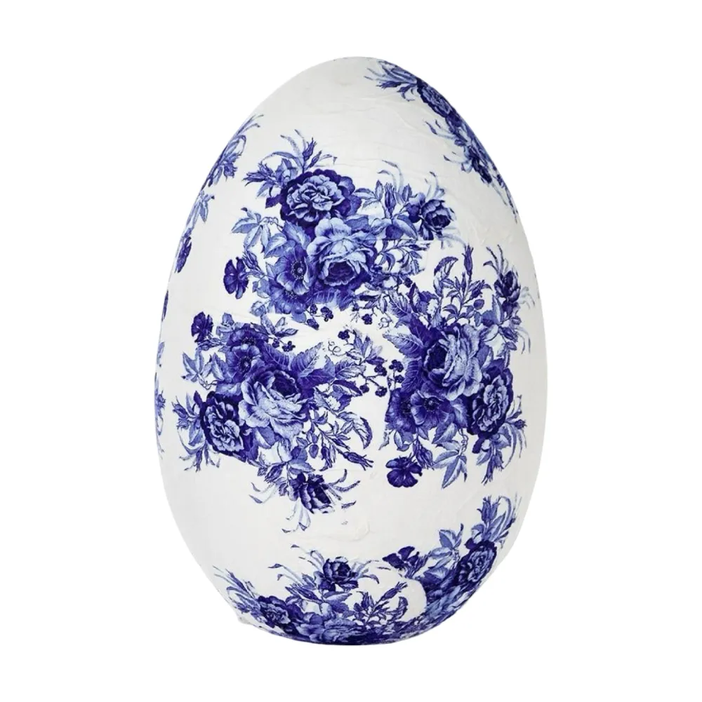 Two's Company Blue Floral Paper-Mâché Egg