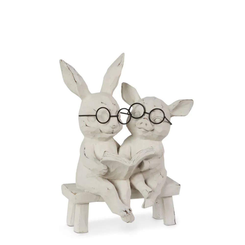 RAZ Bunny and Pig Reading on Bench