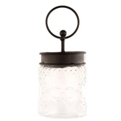 The Round Top Collection Embossed Glass Jar with Black Lid by
