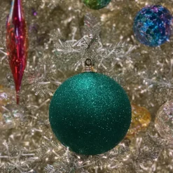 Farrisilk Emerald Green Glitter Ball Ornament, 6