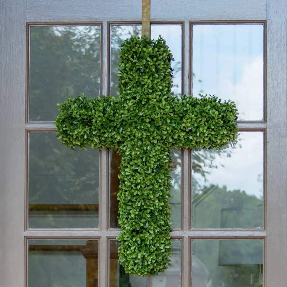 Mills Floral Company Faux Boxwood Cross