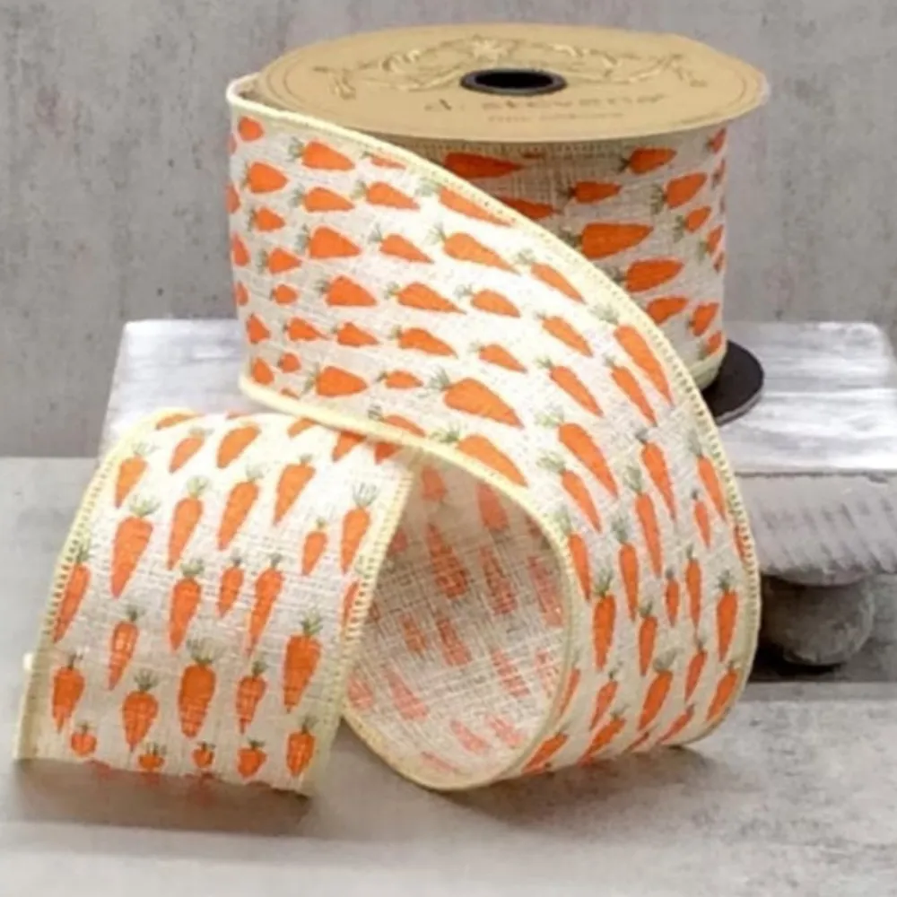 D. Stevens Faux Rattan Orange Carrot Ribbon, 2.5" x 10YD