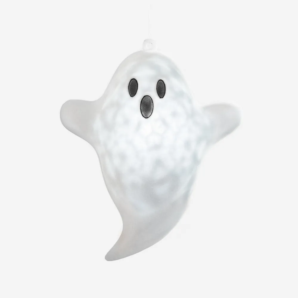 180 Degrees Flocked Ghost with Revolving Lights, 14"