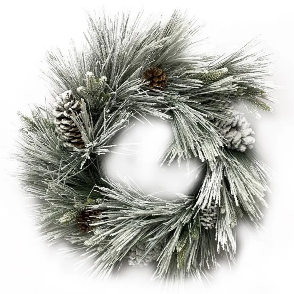 Liberty Floral Flocked Long Needle Pine Wreath, 24"