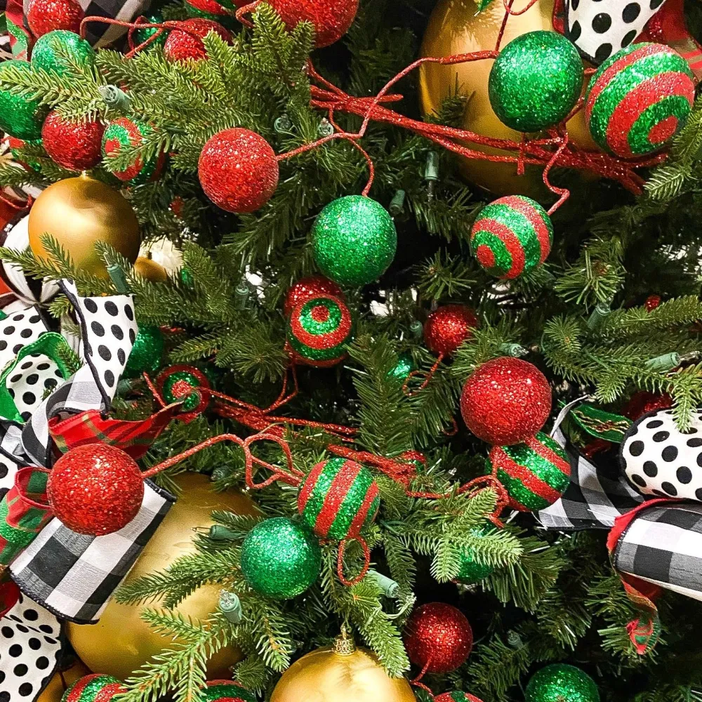 Craig Bachman Glitter Ball Garland in Red and Emerald, 5'