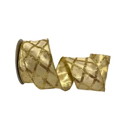 Reliant Ribbon Glitter Lattice Gold Ribbon, 2.5" x 10YD