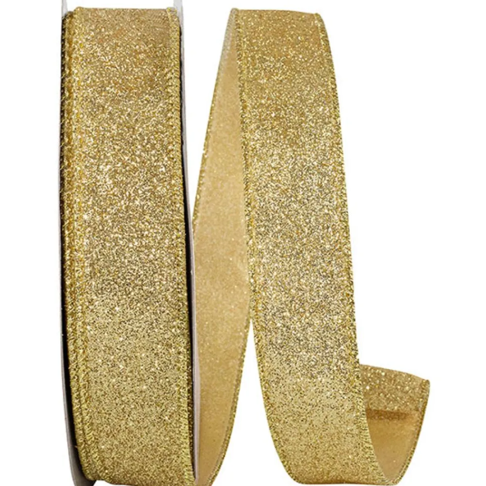 Reliant Ribbon Gold Glitter Metallic Ribbon, 1.5" X 50YD