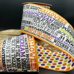 D. Stevens Grosgrain Halloween Words Polka Dot Ribbon, 4" X 10YD