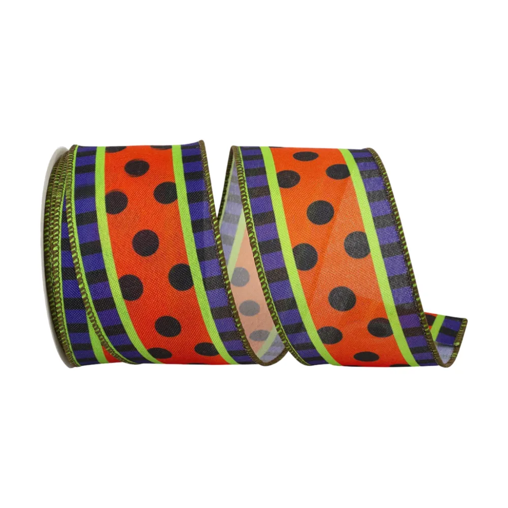Reliant Ribbon Halloween Festive Dot Linen Ribbon, 2.5" X 10YD