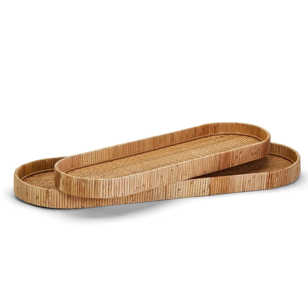Two's Company Hand-Crafted Natural Rattan Tray
