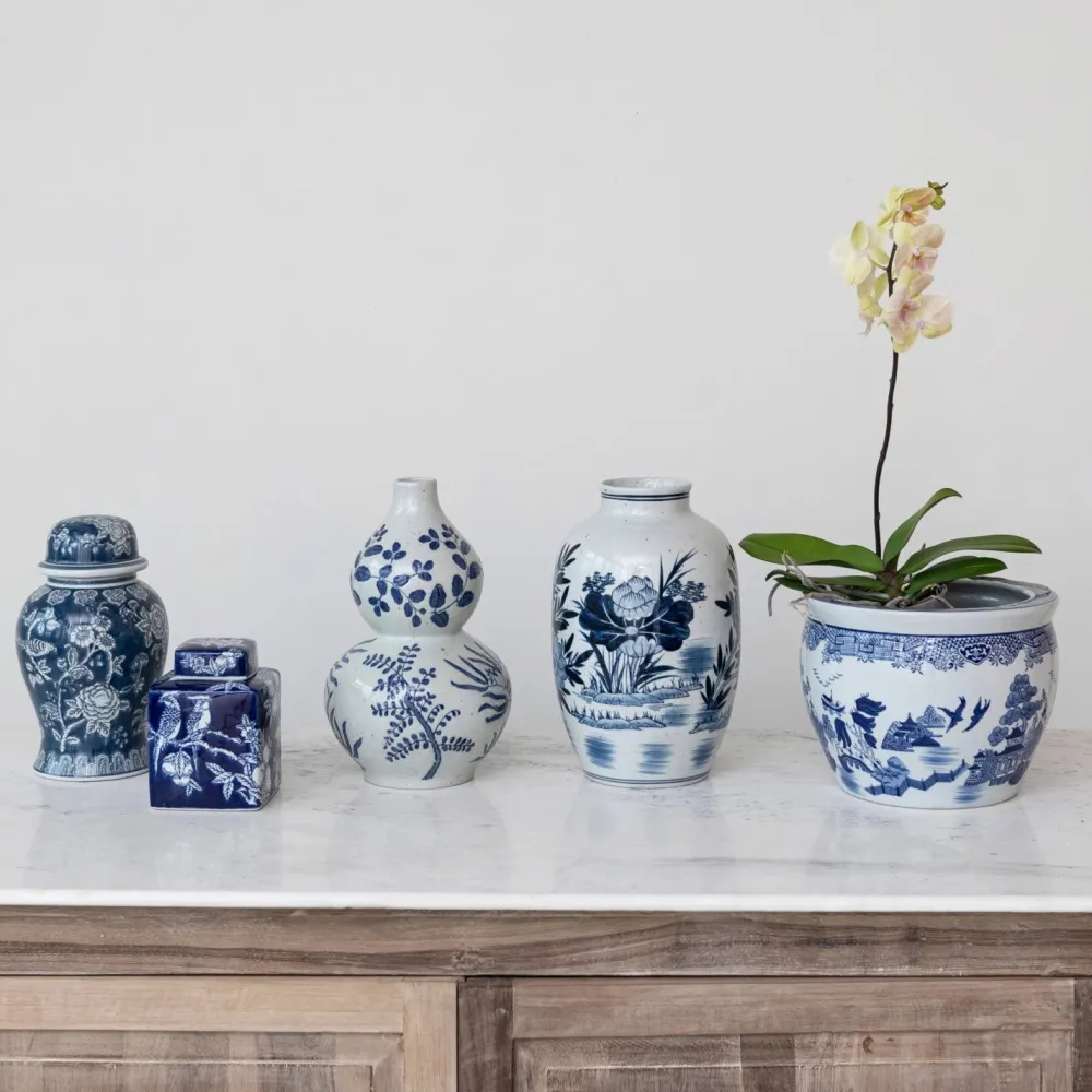 Creative Coop Hand-Painted Chinoiserie Floral Vase