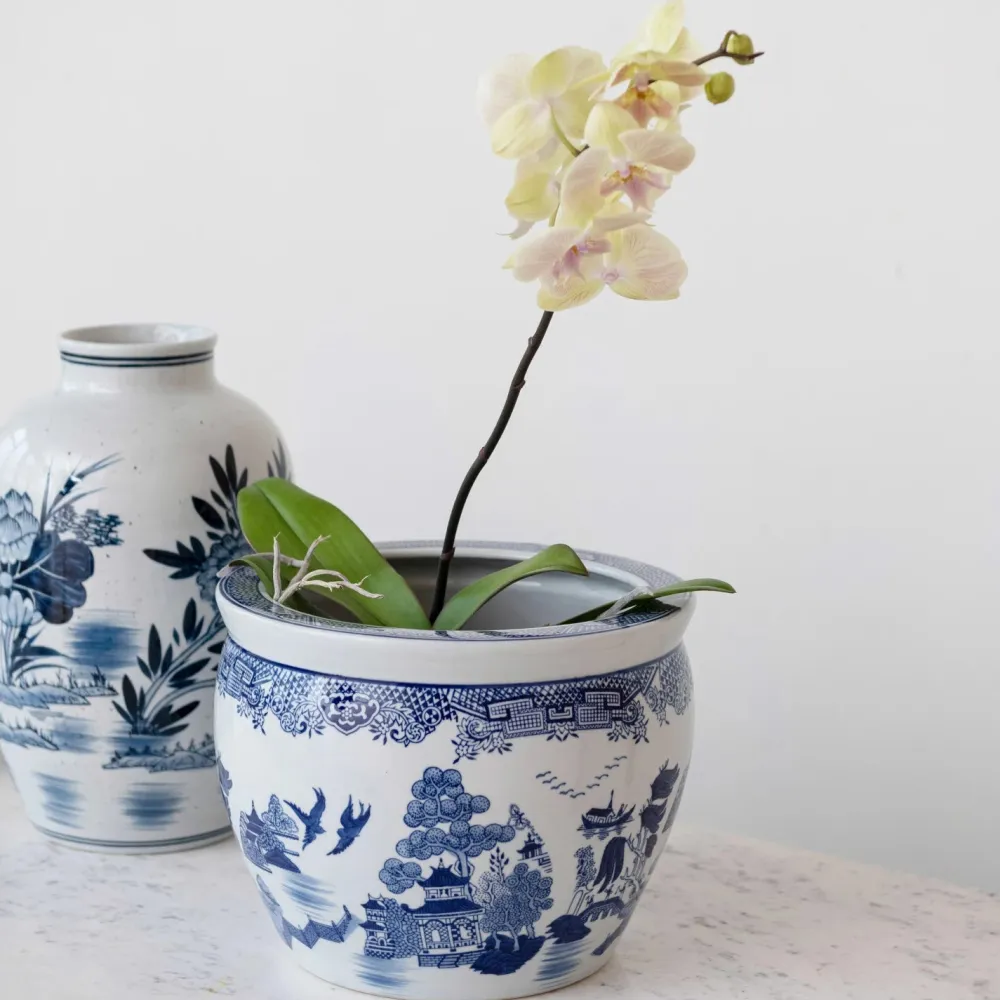 Creative Coop Hand-Painted Stoneware Planter