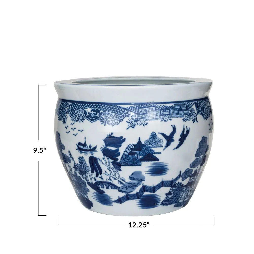 Creative Coop Hand-Painted Stoneware Planter