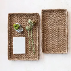 Creative Coop Hand-Woven Water Hyacinth and Rattan Tray