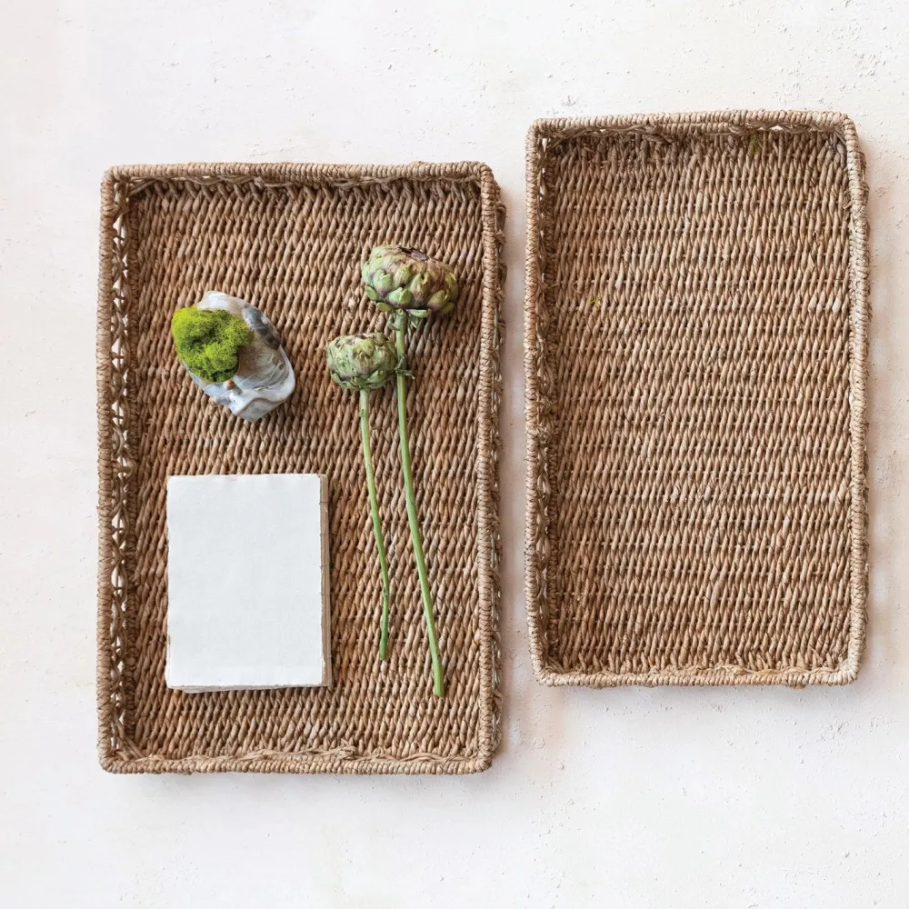 Creative Coop Hand-Woven Water Hyacinth and Rattan Tray