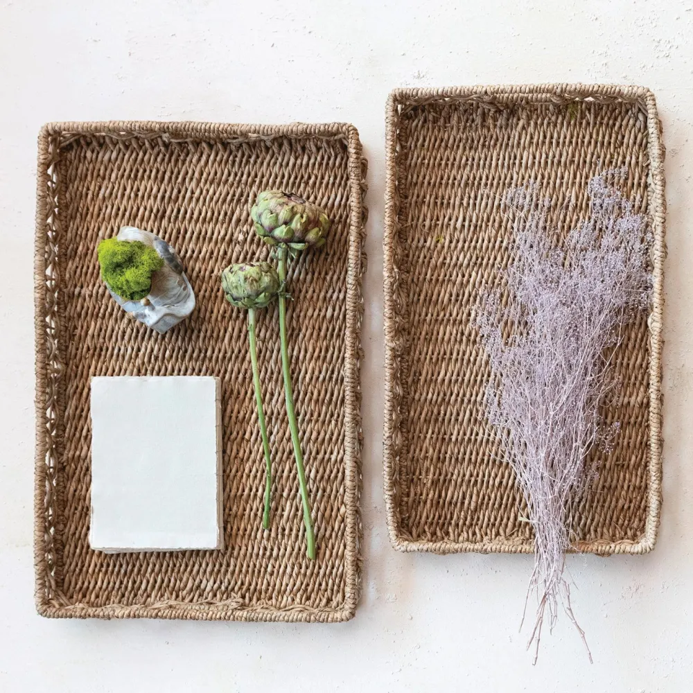 Creative Coop Hand-Woven Water Hyacinth and Rattan Tray