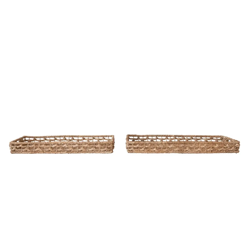 Creative Coop Hand-Woven Water Hyacinth and Rattan Tray