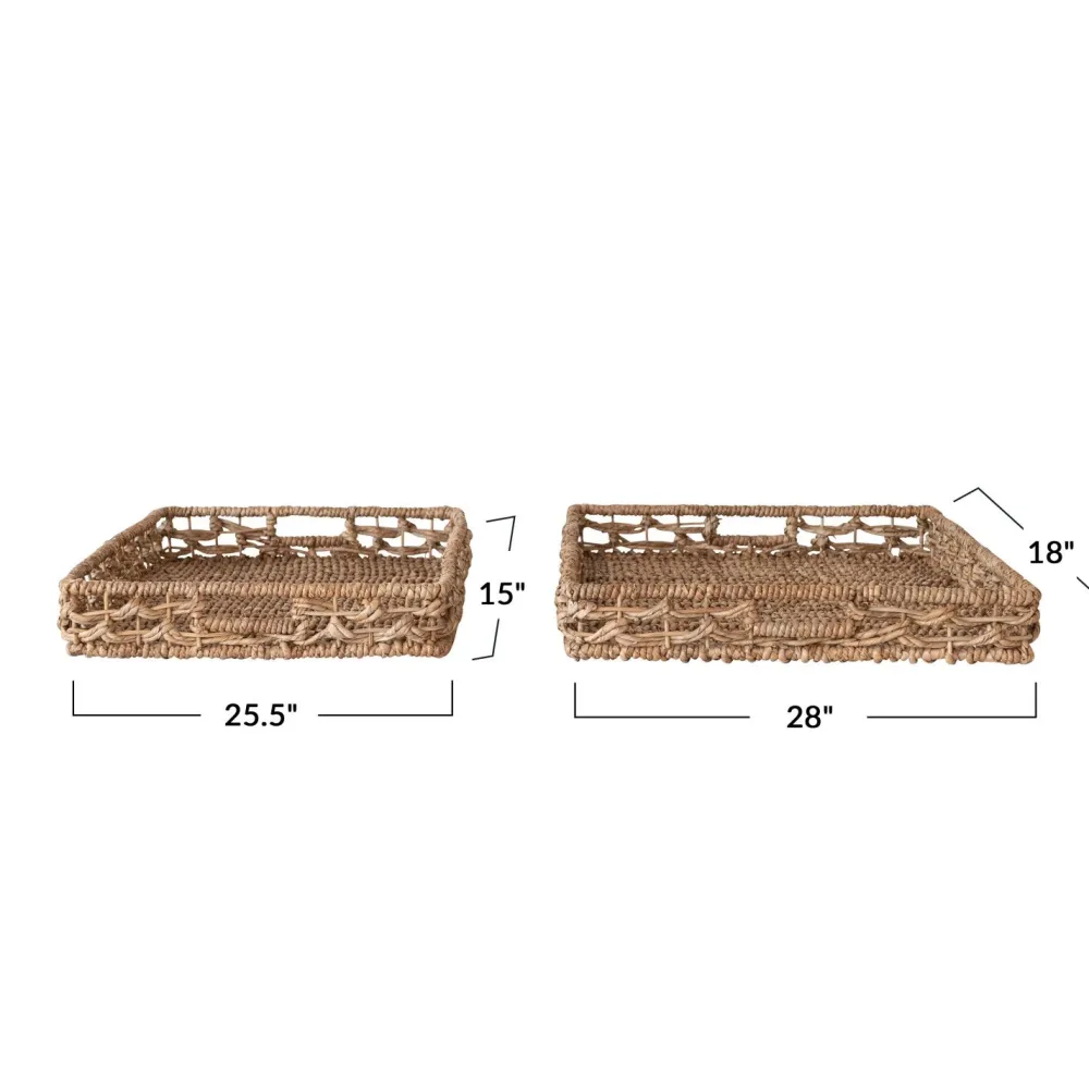 Creative Coop Hand-Woven Water Hyacinth and Rattan Tray