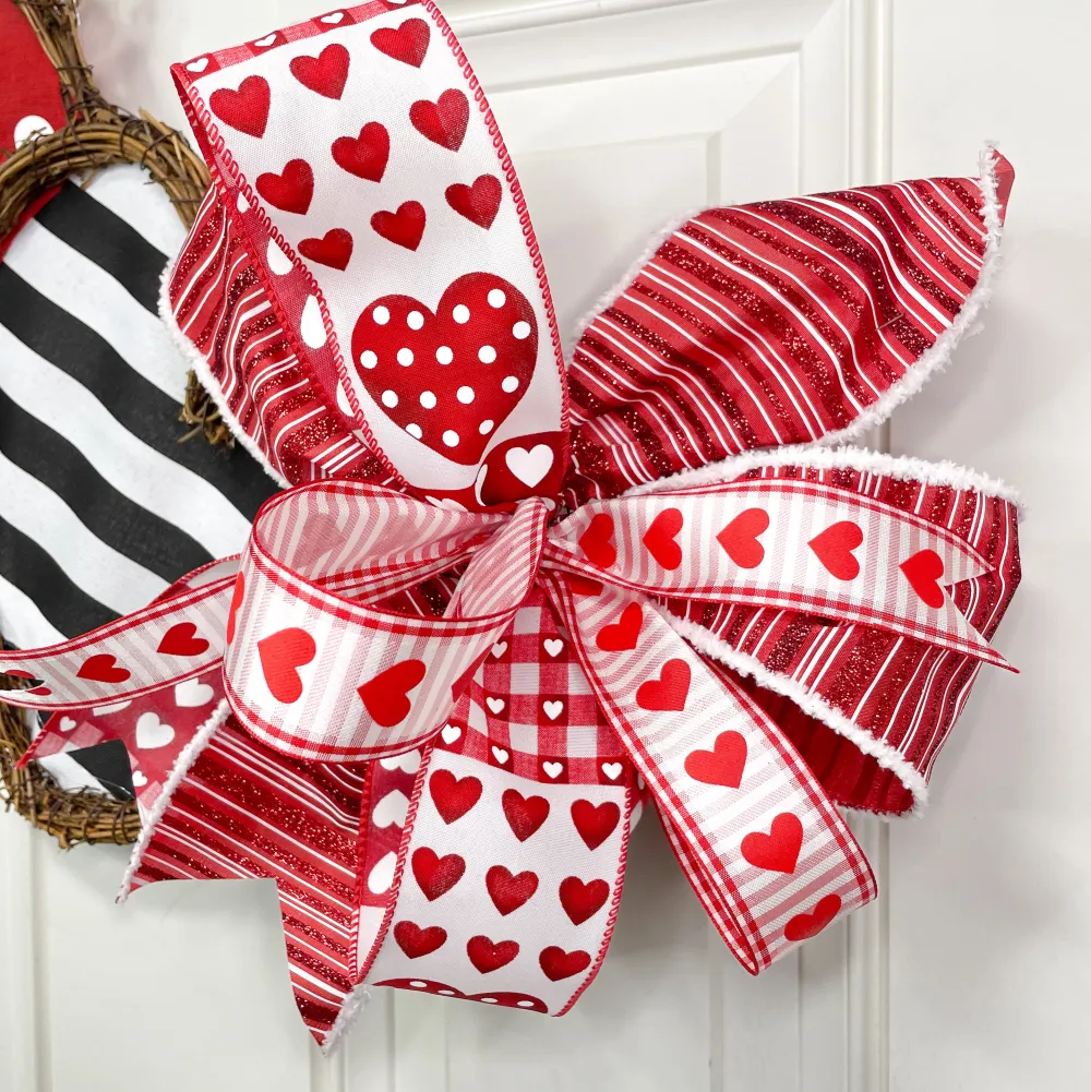 D. Stevens Heart Patchwork Red Ribbon 2.5” x 10yds