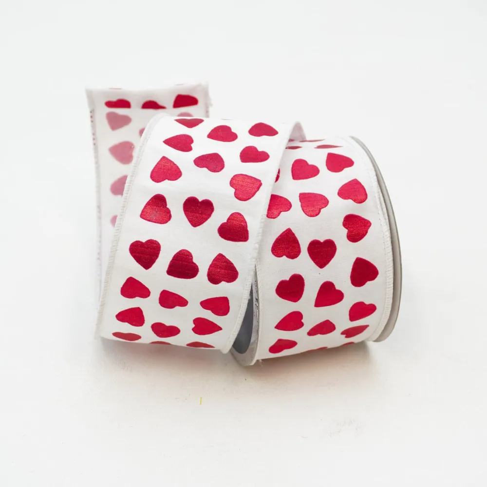 Farrisilk Hearts on White Ribbon, 2.5" X 10YD