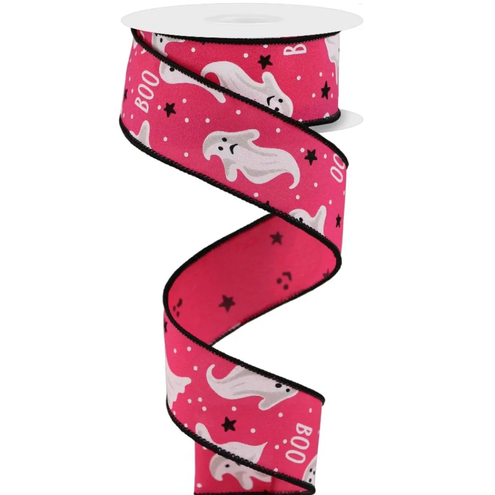 Craig Bachman Hot Pink Boo Ghost Ribbon, 1.5" X 10YD
