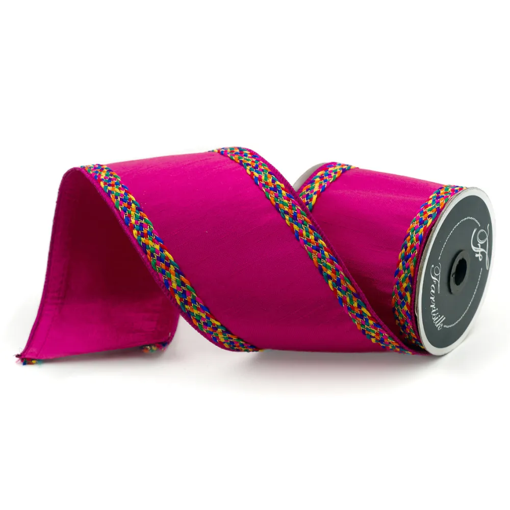 Farrisilk Hot Pink Braided Mosaic Ribbon, 4" X 10YD