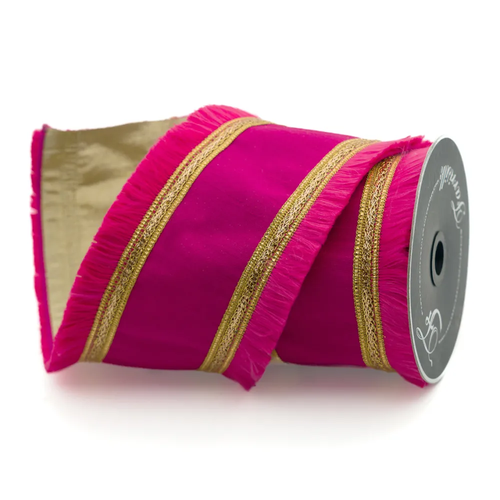 Farrisilk Hot Pink Festival Fringe Ribbon, 4" X 10YD