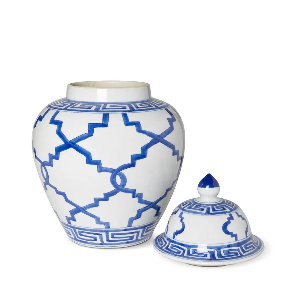 Park Hill Imperial Greek Key Ginger Jar, Blue