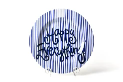 Happy Everything Indigo Skinny Stripe Big Round Platter by !