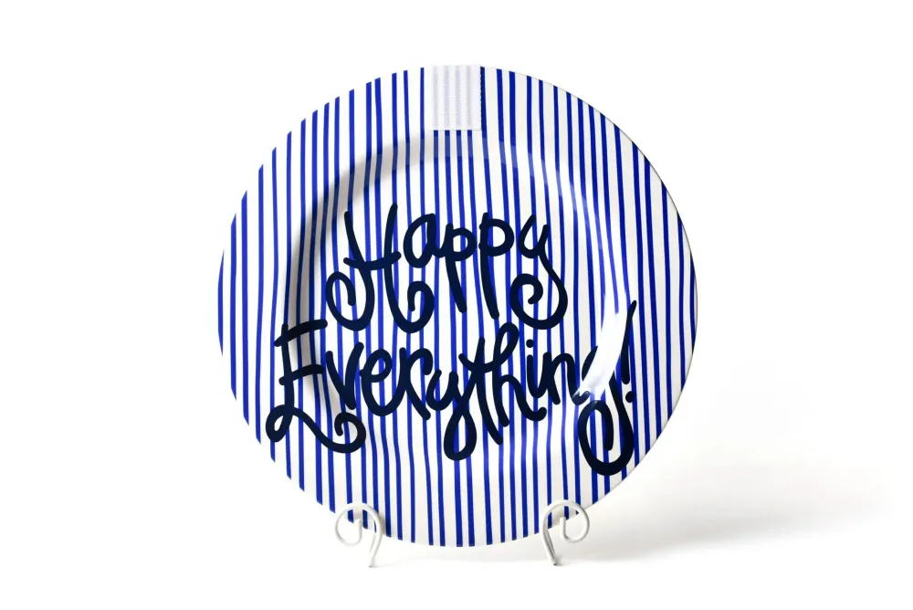 Happy Everything Indigo Skinny Stripe Big Round Platter by !