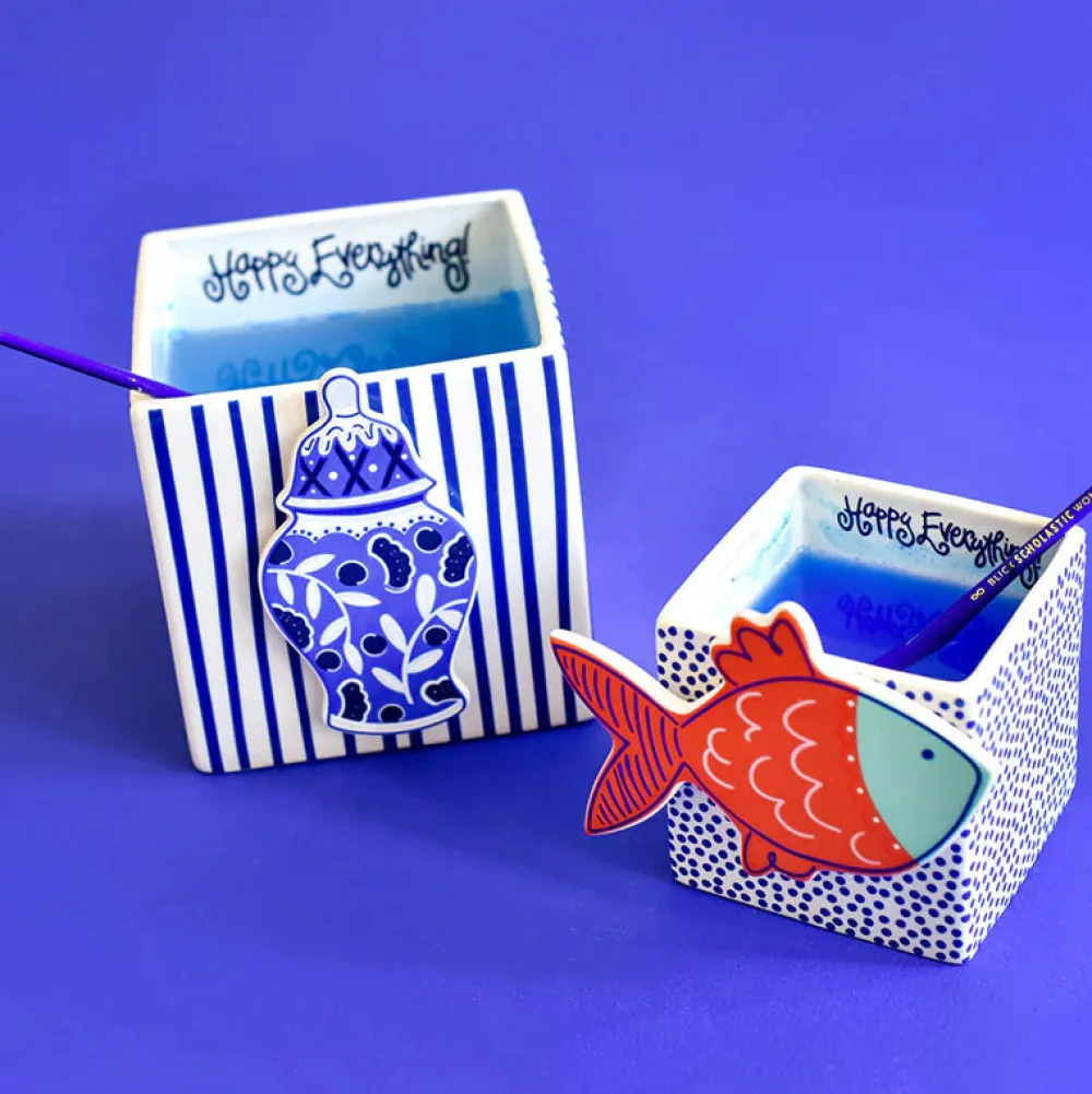 Happy Everything Indigo Skinny Stripe Medium Nesting Cube by !